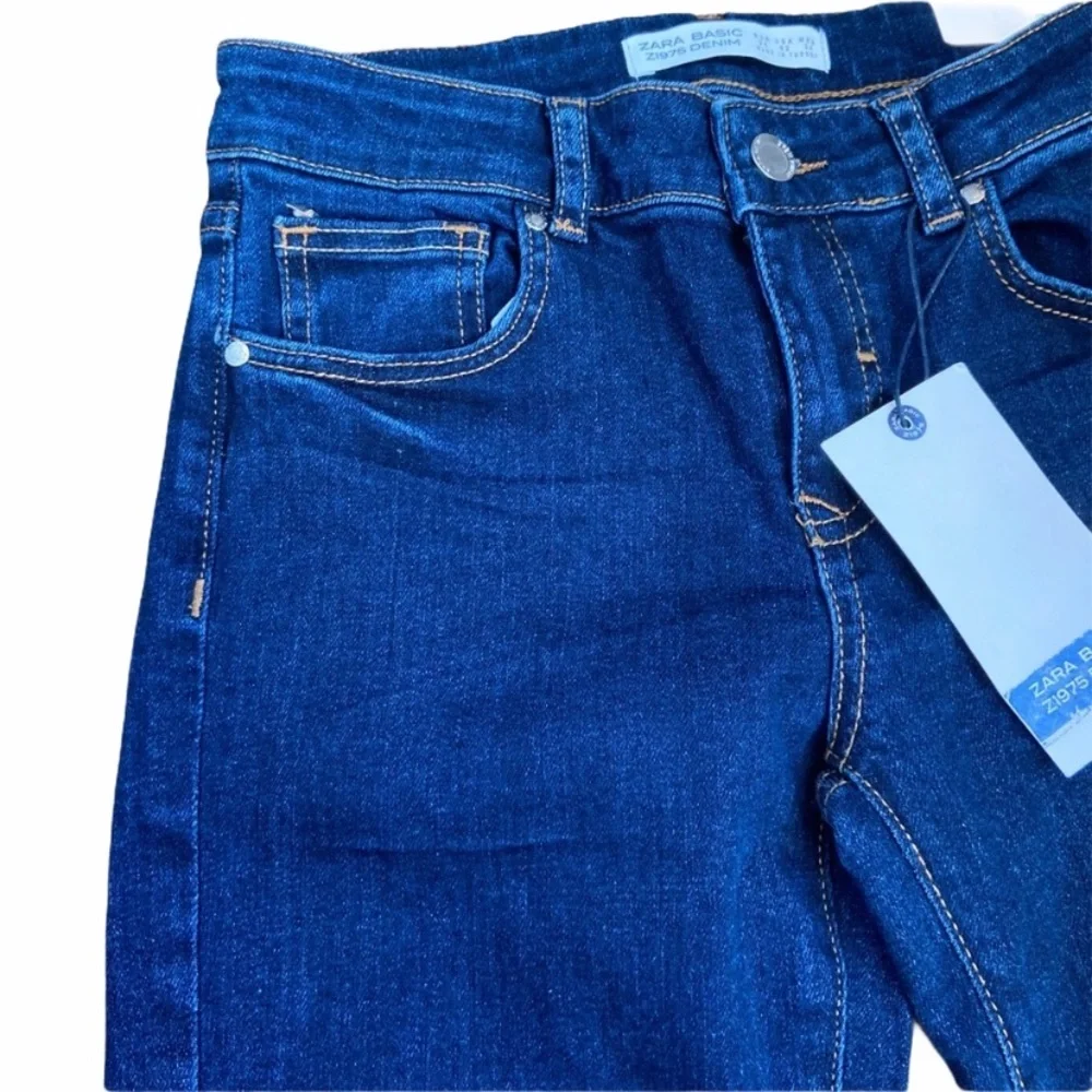 Zara Denim Metal Embroidery Faux Pearls Jeans